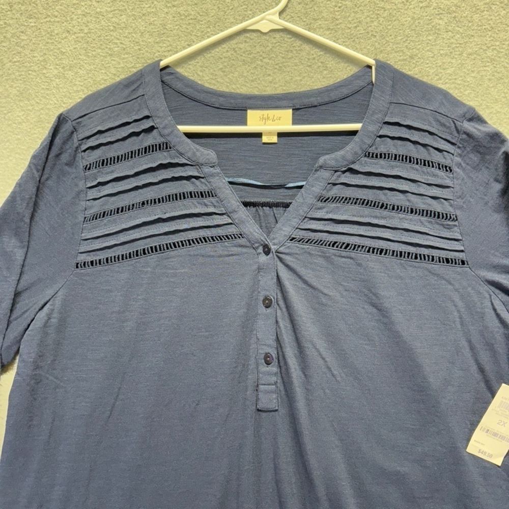 Style & Co. Shirt Womens‎ 2X Blue Long Sleeve Loose Fit Knit Modern New - Picture 3 of 10